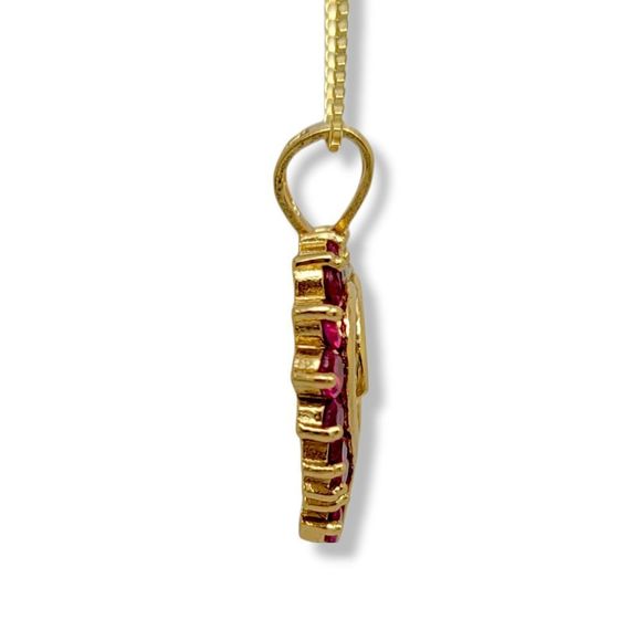 Classic Vintage Simulated Ruby Diamond 1cttw round Gold Plated 925 Pendant 18" - Picture 5 of 5